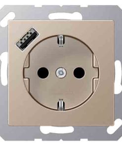 Розетка с заземлением + USB тип A, Jung 16А-250В, шампань