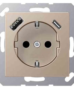 Розетка с заземлением + USB тип A+C, Jung 16А-250В, шампань