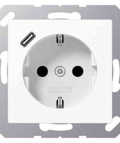 Розетка с заземлением + USB тип C, Jung 16А-250В, пластик белый глянцевый