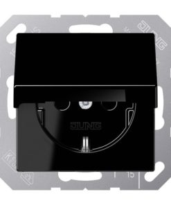 Розетка с заземлением с откидной крышкой и уплотнительной мембраной IP44 Jung 16А-250В, пластик черный глянцевый
